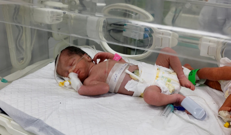 Sabreen Al-Sakani's baby in an incubator in Rafa